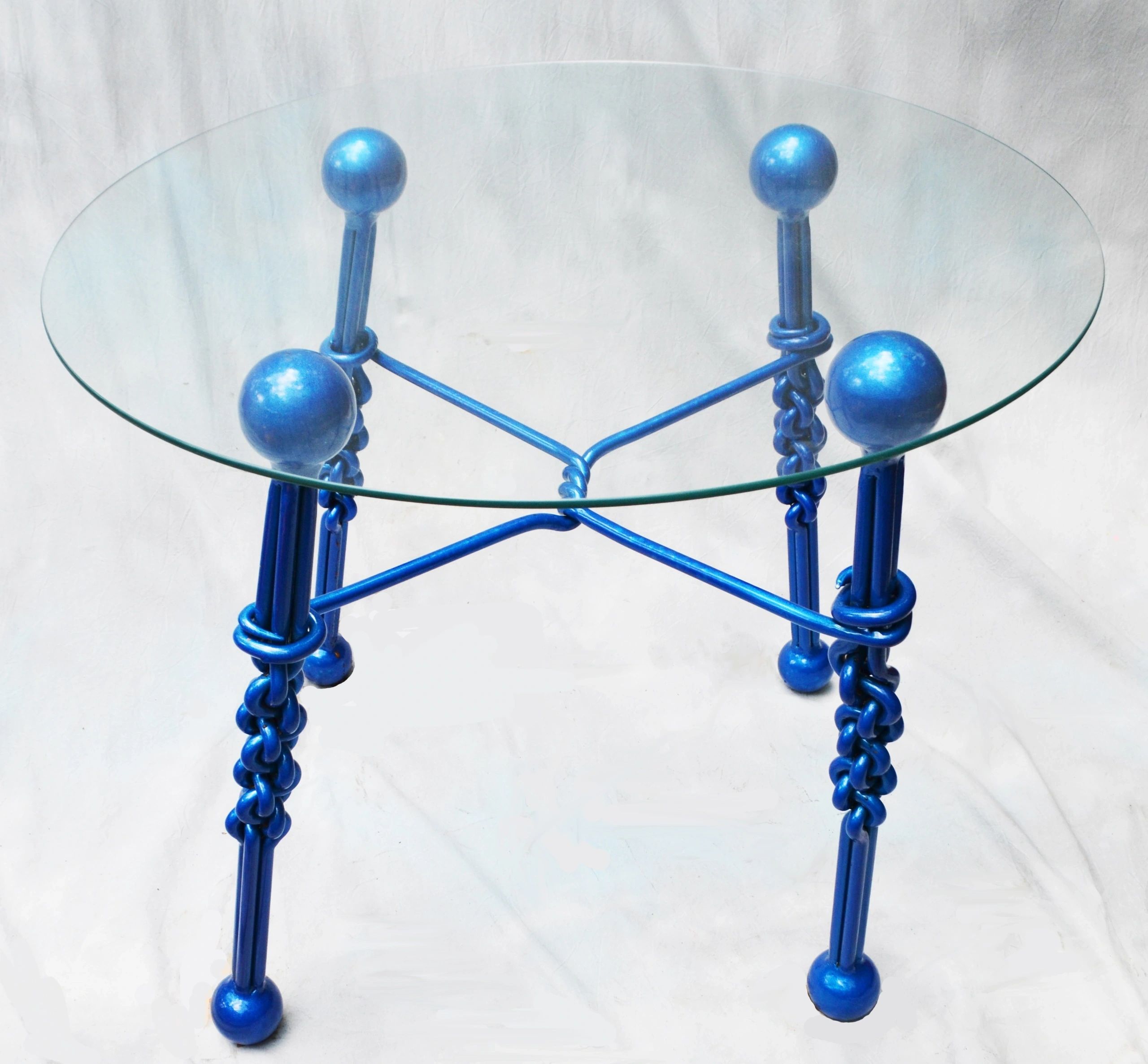Blue Woven Table, metal sculpture by Brian Kirk