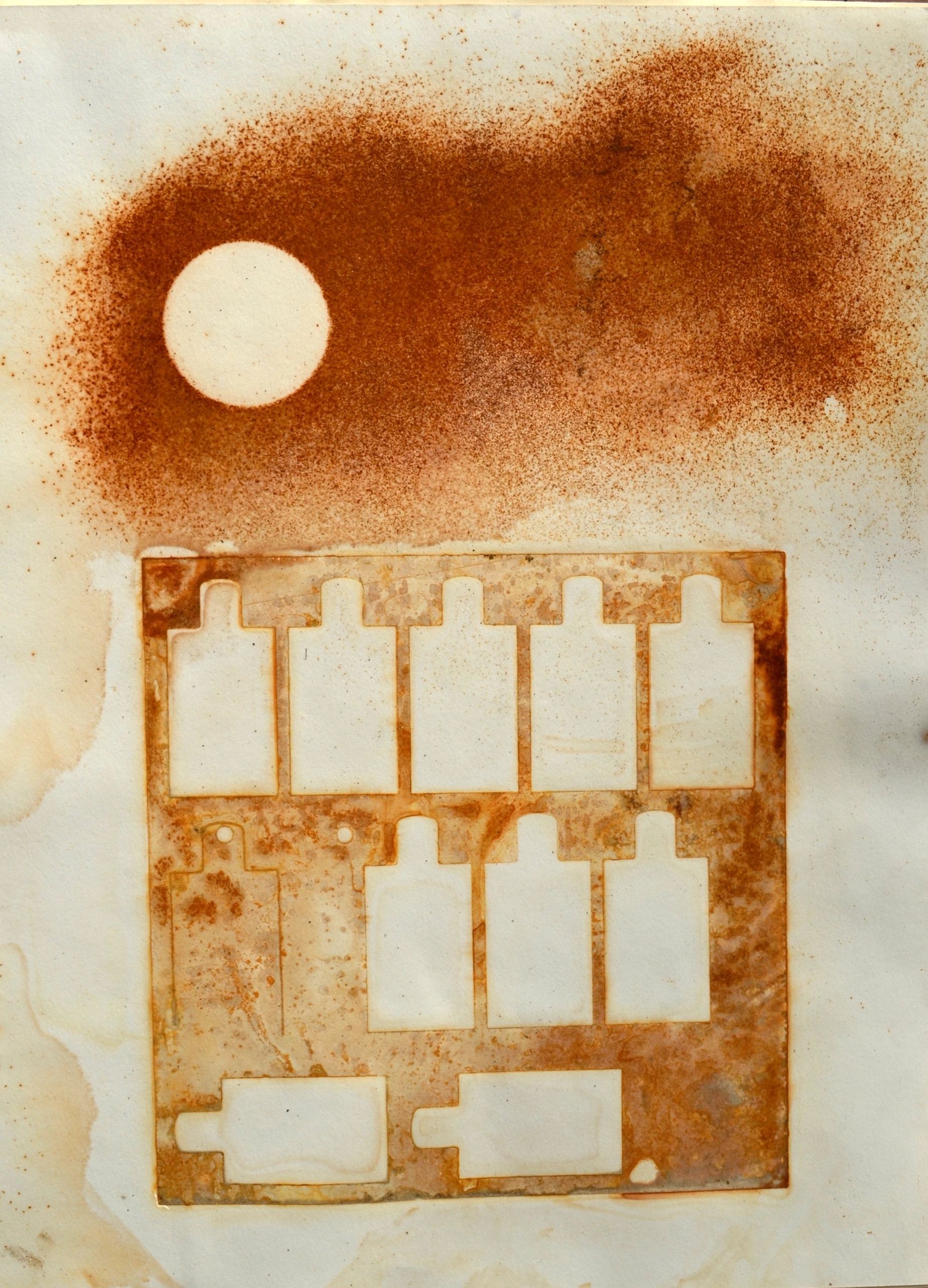 Moon Over Temple, rust artwork by Brian Kirk